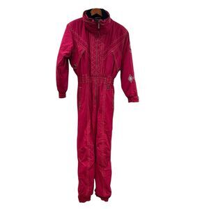 Vintage 80s 90s Powderhorn Women’s Red Ski Suit One Piece Snow Bib Size 6 retro